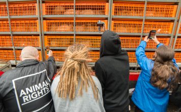 Demonstratie van dierenactivisten bij de GPS