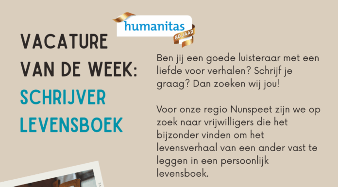 Humanitas Nunspeet zoekt vrijwillige schrijvers voor levensboeken